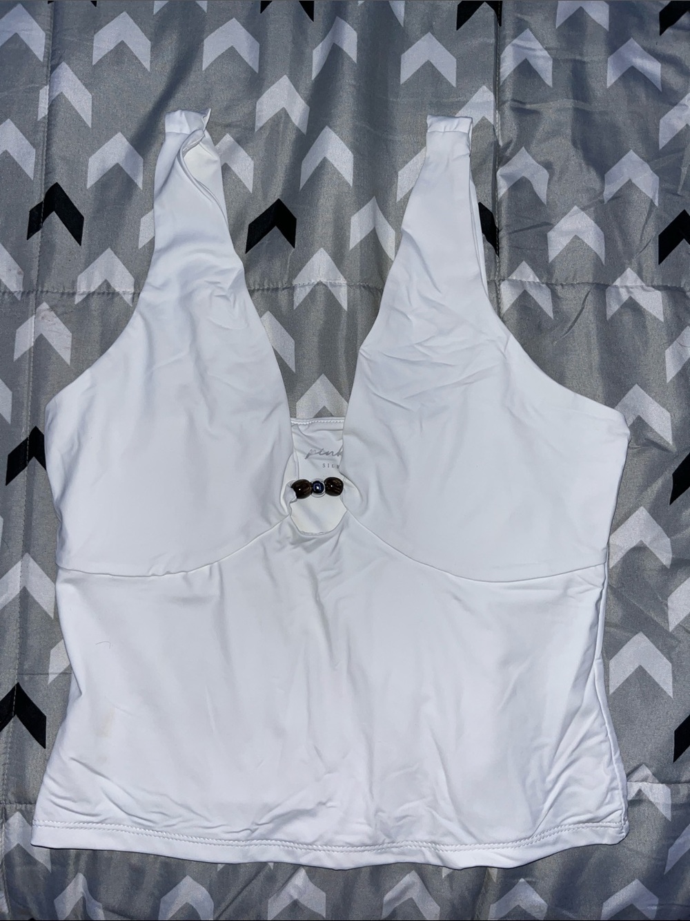 Pink Rose White One-Piece Swim Top with Center Bead Detail